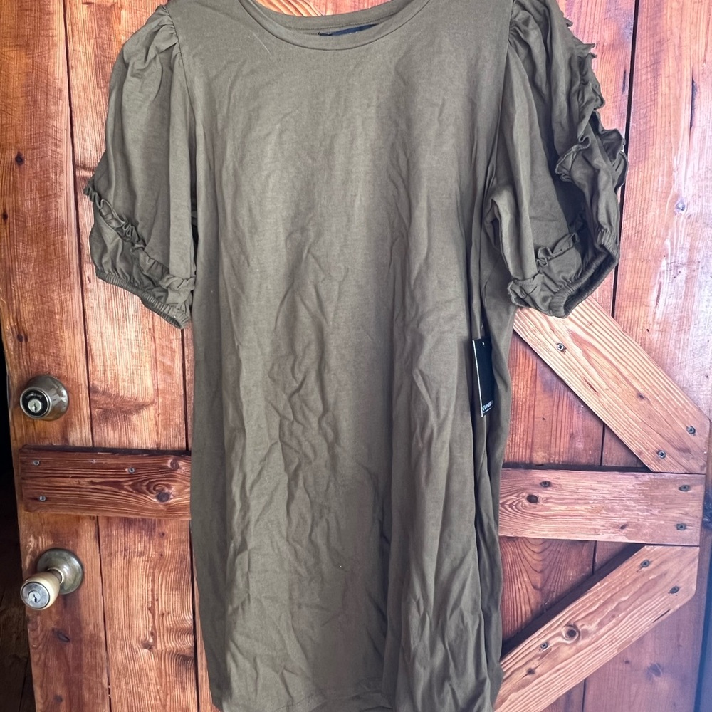 Eloquii Khaki Ruffle Sleeve Dress
